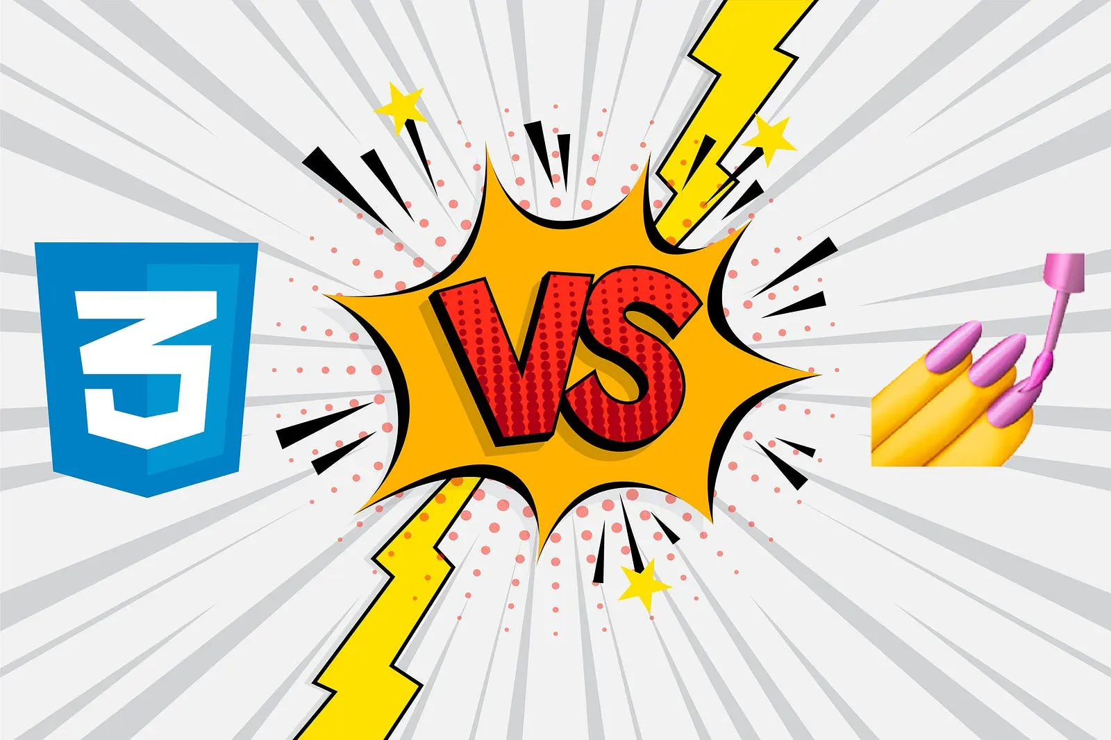 Comic-style versus graphic pitting the CSS3 logo against the nail polish emoji used as the styled-components logo
