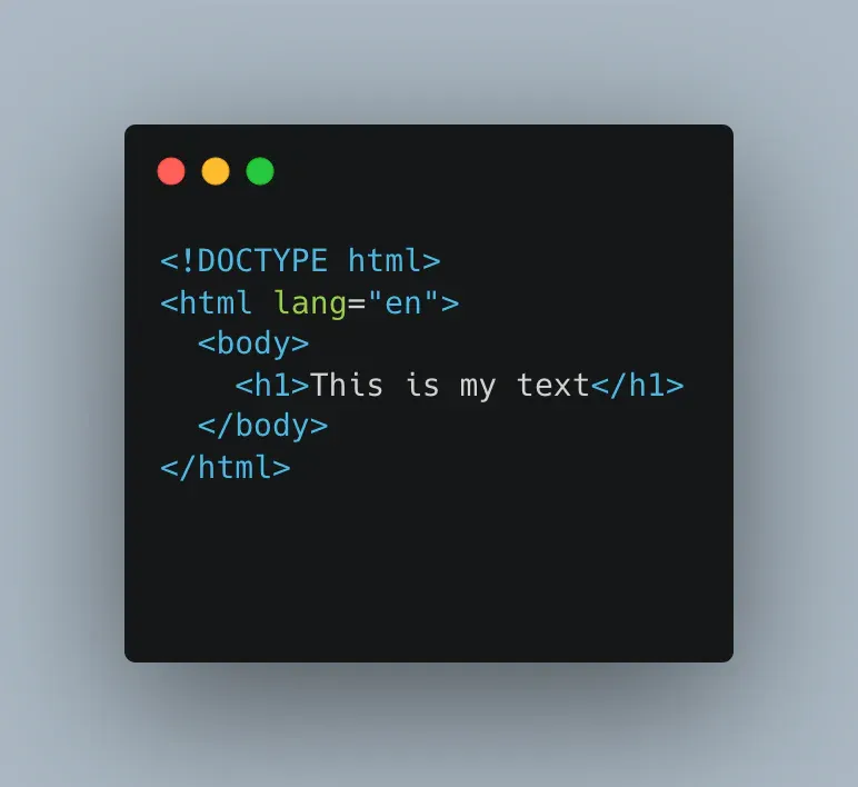 Code screenshot of a minimal HTML document whose body contains one h1 heading reading This is my text